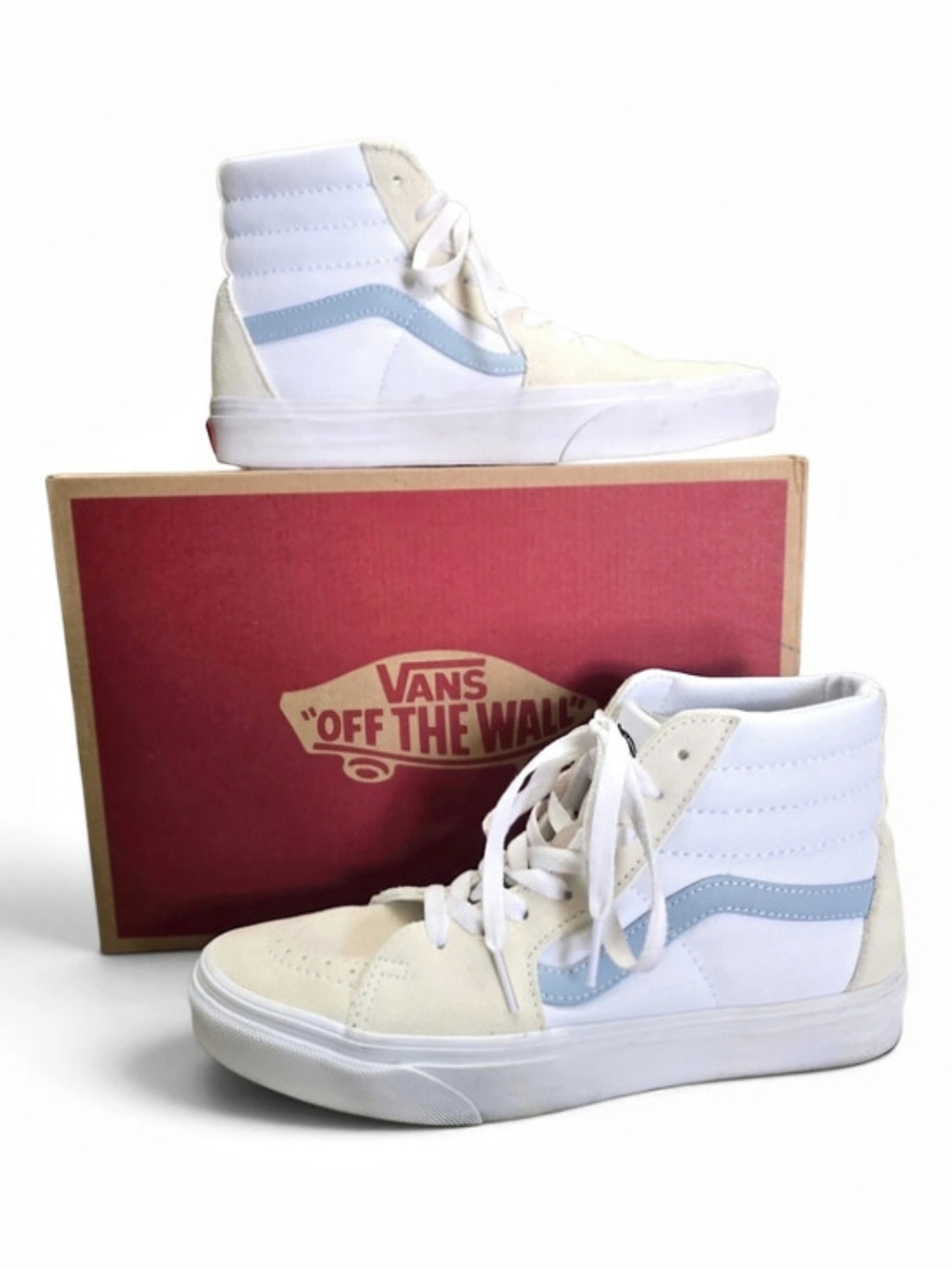 Like New Vans Sk8-Hi High-Top Sneakers - Cream / Citadel Blue (Women's Size 7.5)